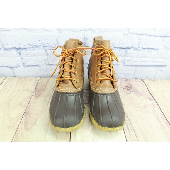 LL Bean 6" Unlined Lace Up Ankle Duck Boots Brown Leather Size 7 M - Picture 4 of 10